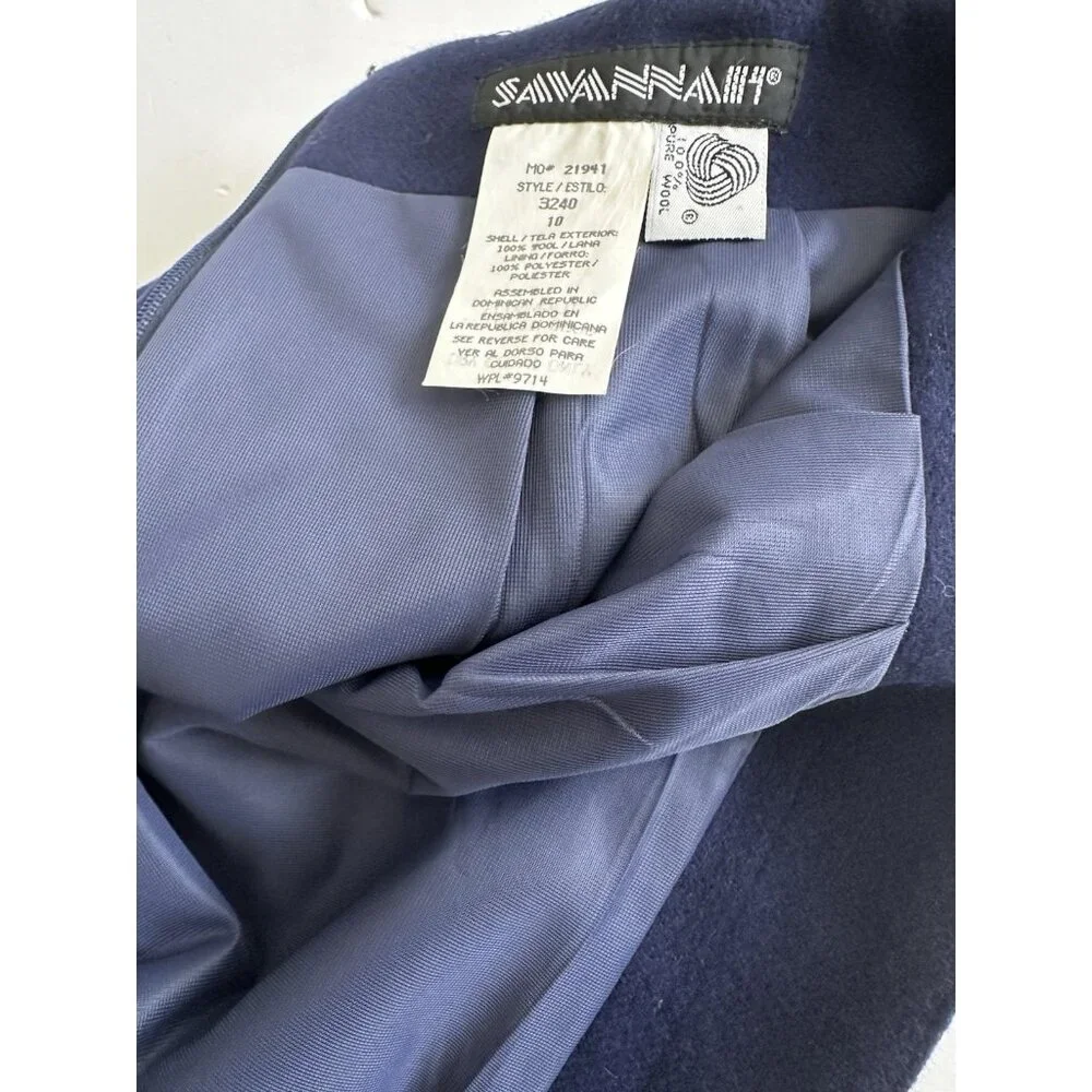Vtg SAVANNAH 1114 Woolmark Skirt Womens 10 Navy 100% Wool Lined Academia‎ Preppy